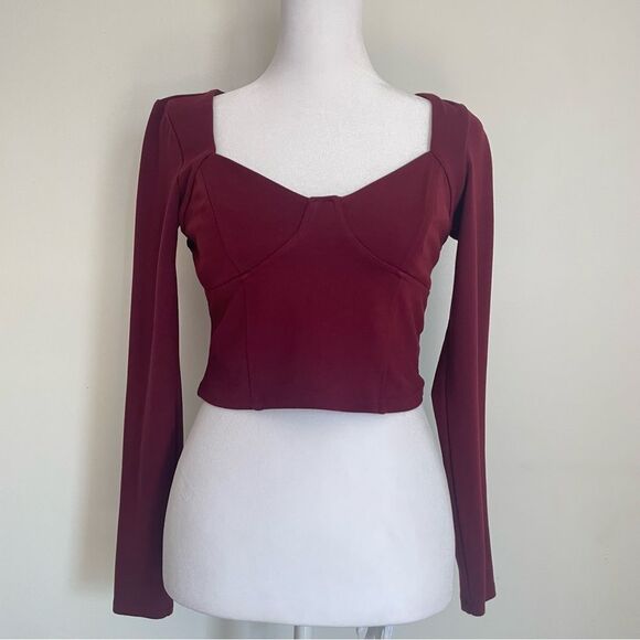 Garage Burgundy Maroon Long Sleeve Corset Style Stretch Crop Top Women’s Size M - Picture 1 of 9